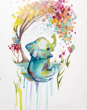 Splashing Rainbow Baby Elephant painting by Christen Mulder