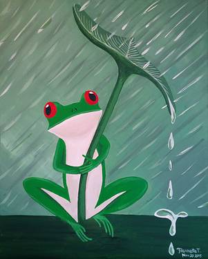 oh my frog it's raining painting by Jeannette Tranter