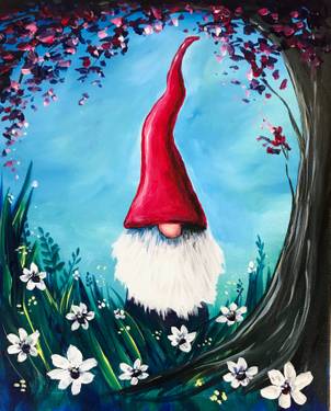 Gnome for Spring painting by Julie Johnston