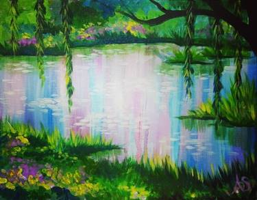 Impressionist Spring Lake painting by Andrea Soto