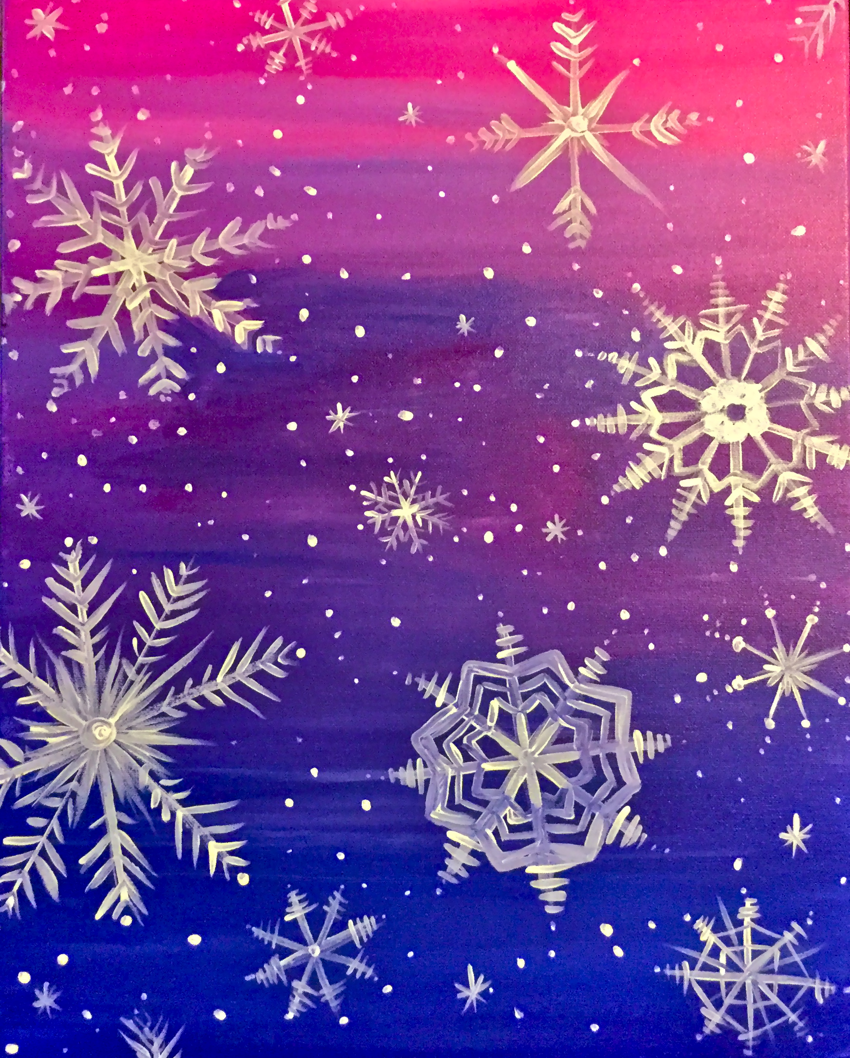 Learn to paint Snowflakes at Sunset