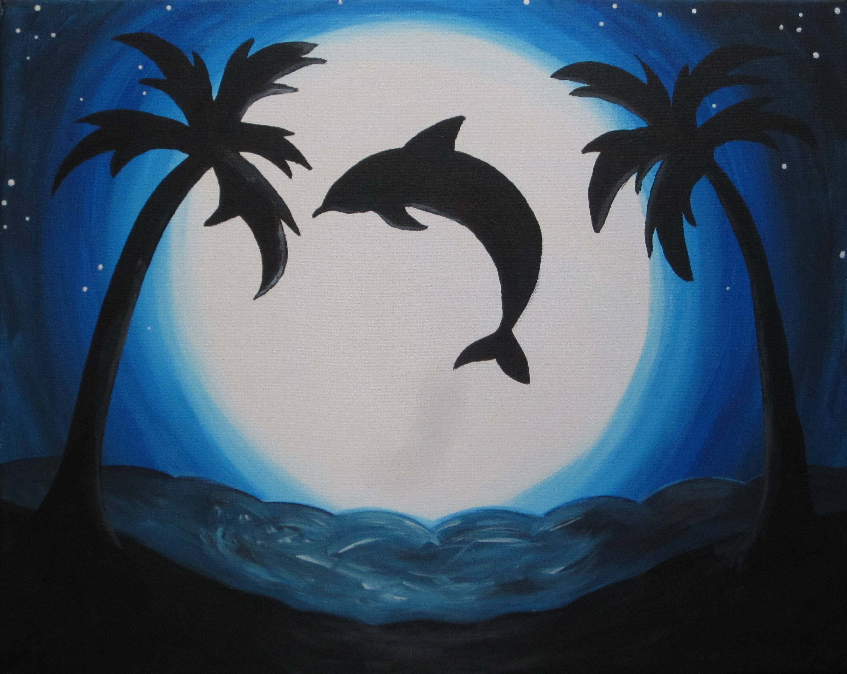 Learn To Paint Moonlit Dolphin Silhouette