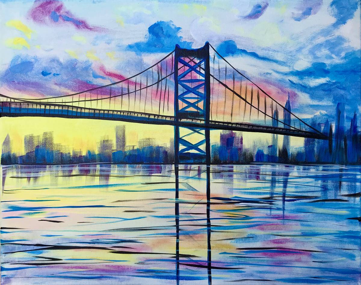 Virtual Paint Nite Sunset Over Ben Franklin Bridge in Albuquerque, NM