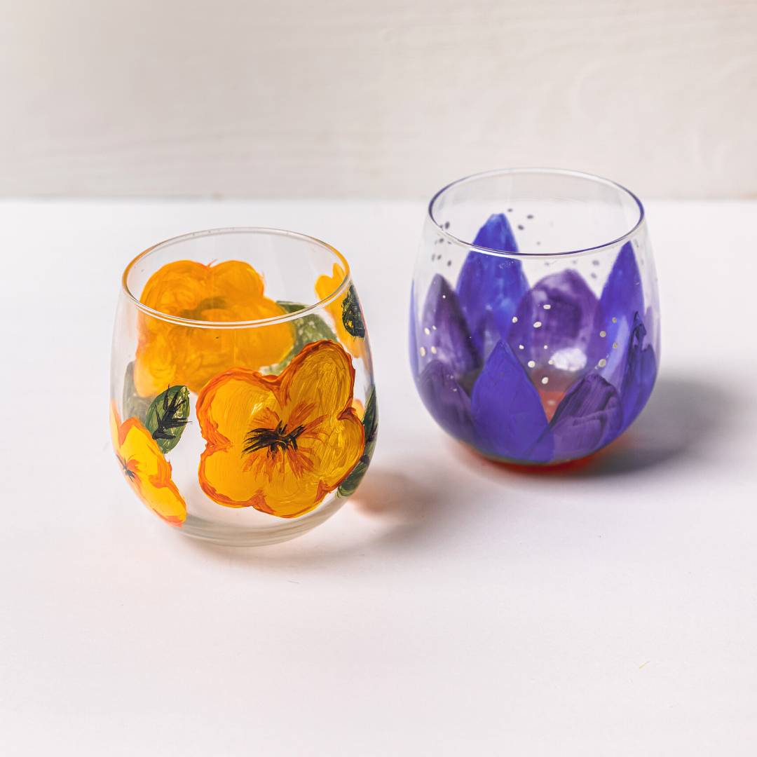 Virtual Paint Nite Spring Flowers Wine Glasses Duo in Albuquerque, NM