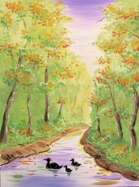 Ducks on the Autumn Stream - Paint Nite event in Chico, CA