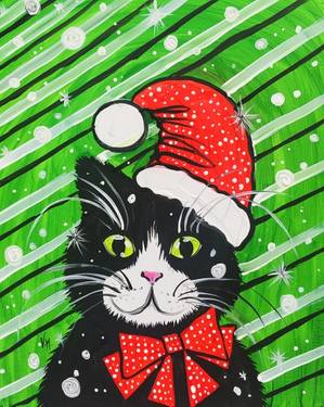 Christmas Cat II - Paint and sip event at Hedieh Art Studio in Saintjeansurrichelieu, QC - PaintNite.com