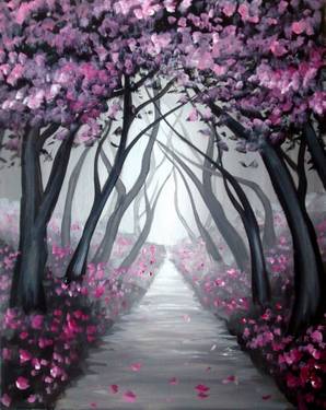 A Path of Cherry Blossoms paint nite project by Yaymaker