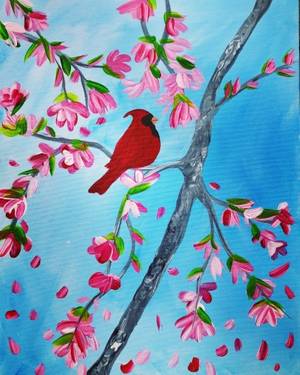 A Spring Cardinal Visit paint nite project by Yaymaker