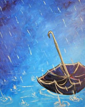 Lost Umbrella in Blue Rain - Paint and sip event at Reds Bar and Grill - Eastview Bowl in Saskatoon, SK - PaintNite.com
