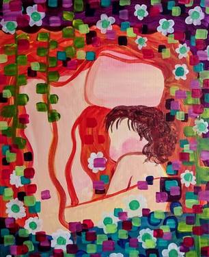 A Klimt Mother and Child paint nite project by Yaymaker