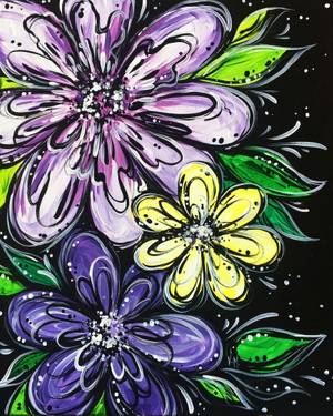 Beautifully Blooming in Purple and Yellow - Paint and sip event at Stoke's Grill in Pittsburgh, PA - PaintNite.com