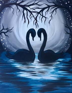 Midnight Swans - Paint and sip event at The Cinders Bar in Sacramento, CA - PaintNite.com