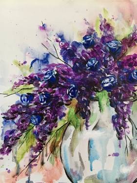 A Blue Roses Bouquet paint nite project by Yaymaker