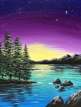 A Teal Lake Twilight paint nite project by Yaymaker