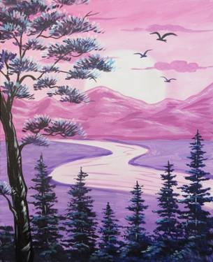 A Peaceful Pink Landscape paint nite project by Yaymaker