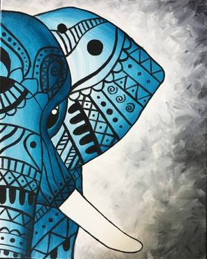 Tribal Teal Elephant - Paint and sip event at AMF Bowling in CHESAPEAKE, VA - PaintNite.com