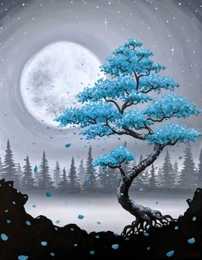 A Teal Bonsai Among the Misty Pines paint nite project by Yaymaker