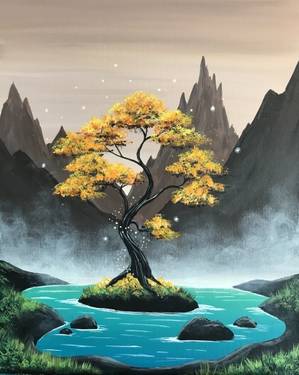 A Misty Mountain Hot Springs paint nite project by Yaymaker