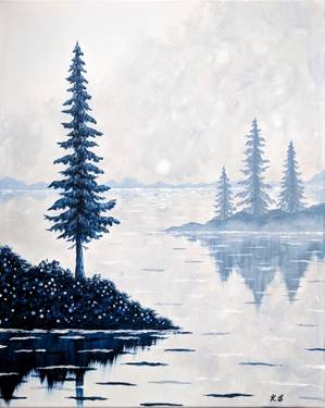 A Blue Pines in the Mist paint nite project by Yaymaker