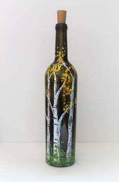 Falling for Birches Custom Painted Wine Bottle - Paint and sip event at Momos Sports Bar & Grill - Holbrook  in Holbrook, NY - PaintNite.com