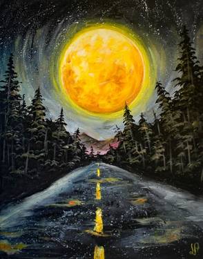 Moonlit Pinetree Road - Paint and sip event at Bluffs Pizza Pub in toronto, ON - PaintNite.com