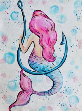 A Pink and Blue Mermaid paint nite project by Yaymaker