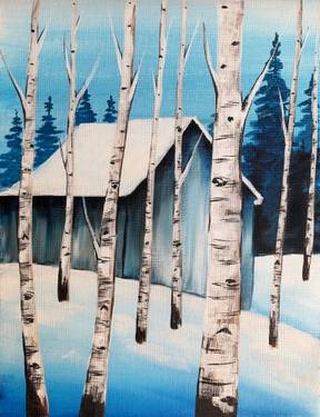 A Winter Aspen Cabin paint nite project by Yaymaker