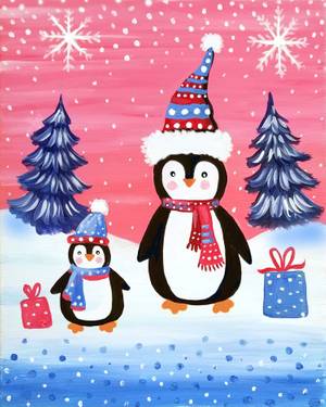 Happy Christmas Penguins - Paint Nite event in Normal, IL