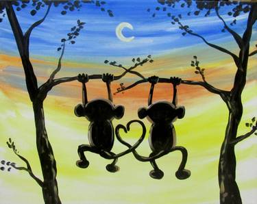 A Monkeys Hangin Out paint nite project by Yaymaker