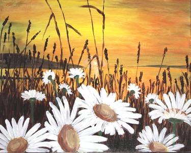 A Crazy Daisy Sunset paint nite project by Yaymaker