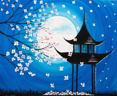 A Moonlit Blossoms by the Pagoda paint nite project by Yaymaker