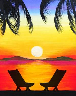 Simple Orange tropical sunset painting - Step by step 