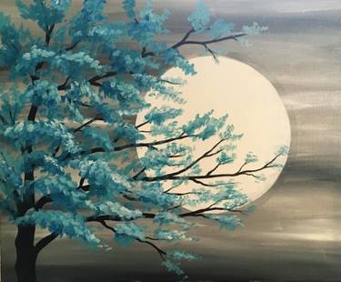 A Teal Tree in Moonlight paint nite project by Yaymaker