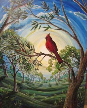 A Cardinal Sunrise paint nite project by Yaymaker