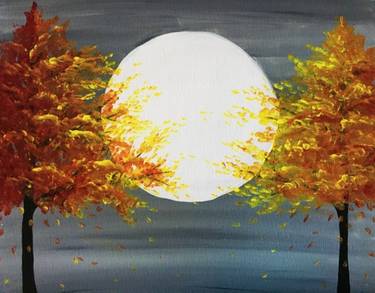 Fall Trees in Moonlight - Paint and sip event at Bertucci's (Kendall Square) in Cambridge, MA - PaintNite.com