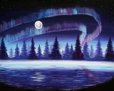 A Moonlit Aurora Lake paint nite project by Yaymaker