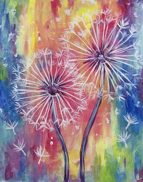 A Rainbow Dandelions paint nite project by Yaymaker