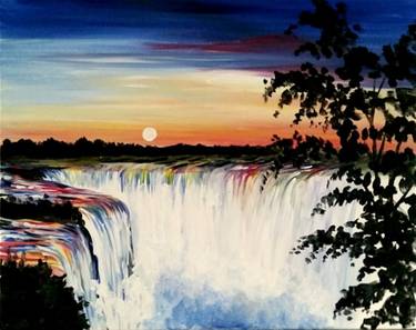 A Waterfalls and Sunset paint nite project by Yaymaker