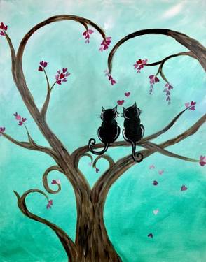 A Kitty Love in the Heart Tree paint nite project by Yaymaker