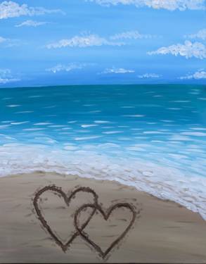 A Two Hearts on the Beach paint nite project by Yaymaker