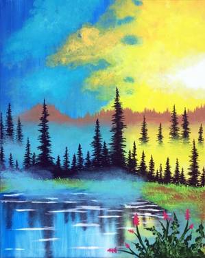 A Misty Morning Lake paint nite project by Yaymaker