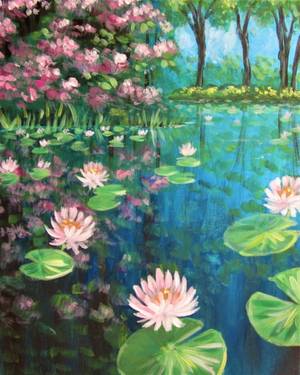 A Lily Pond Reflections paint nite project by Yaymaker