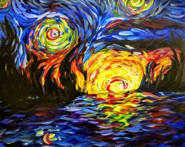 A Impressionist Sky and Burning Ocean paint nite project by Yaymaker