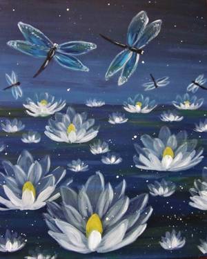 A Mystical Dragonflies and Lilies paint nite project by Yaymaker