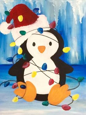 Tangled Christmas Penguin - Paint and sip event at Myra's Bar & Grill (Best Western Brantford Hotel) in Brantford, ON - PaintNite.com