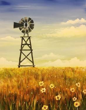 A Windmill in Fields of Gold paint nite project by Yaymaker