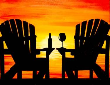 Muskoka Chairs Sunset with Drinks - Paint and sip event at Shoeless Joe's Orangeville in Orangeville, ON - PaintNite.com