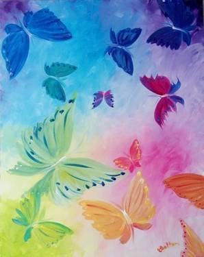A Rainbow Butterflies paint nite project by Yaymaker