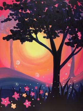 A Enchanted Forest Sunset paint nite project by Yaymaker