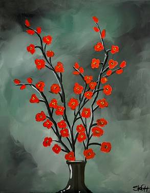 Red Cherry Blossoms  - Paint Nite event in Regina, SK